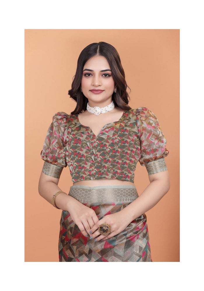 Malishka Export Beige Soft Silk Saree for Women - Image 5